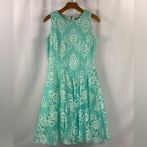 Melonie T Lace Lined Turquoise White Sleeveless‎ Party Dress Wedding Size 8